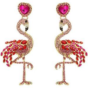 Earrings Drop Dangle Long Rhinestone Women's Earring Flamingo Crystal